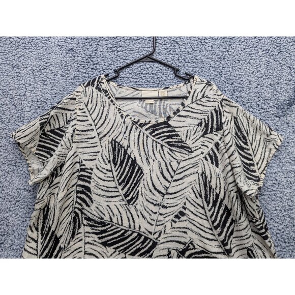 Cynthia Rowley 100% Linen Top Size 2X Lagenlook Botanical Floral Boho Plus Black - Picture 3 of 9